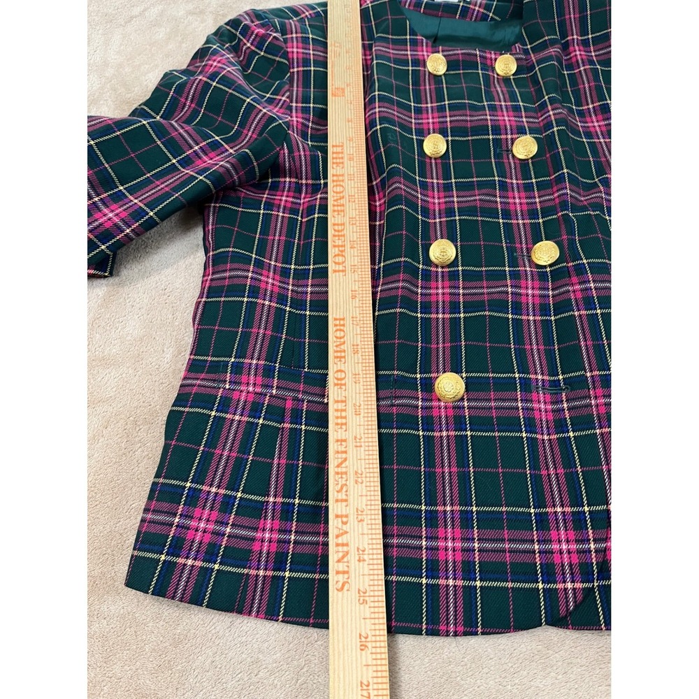Vtg Pendleton Wool Skirt Suit Set Women 16 Green Pink Plaid Blazer Pleated Skirt - Picture 10 of 16